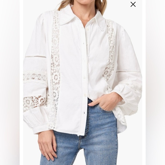 Ciebon Tops - CIEBON Mollie Lace Trim Shirt White Size XS